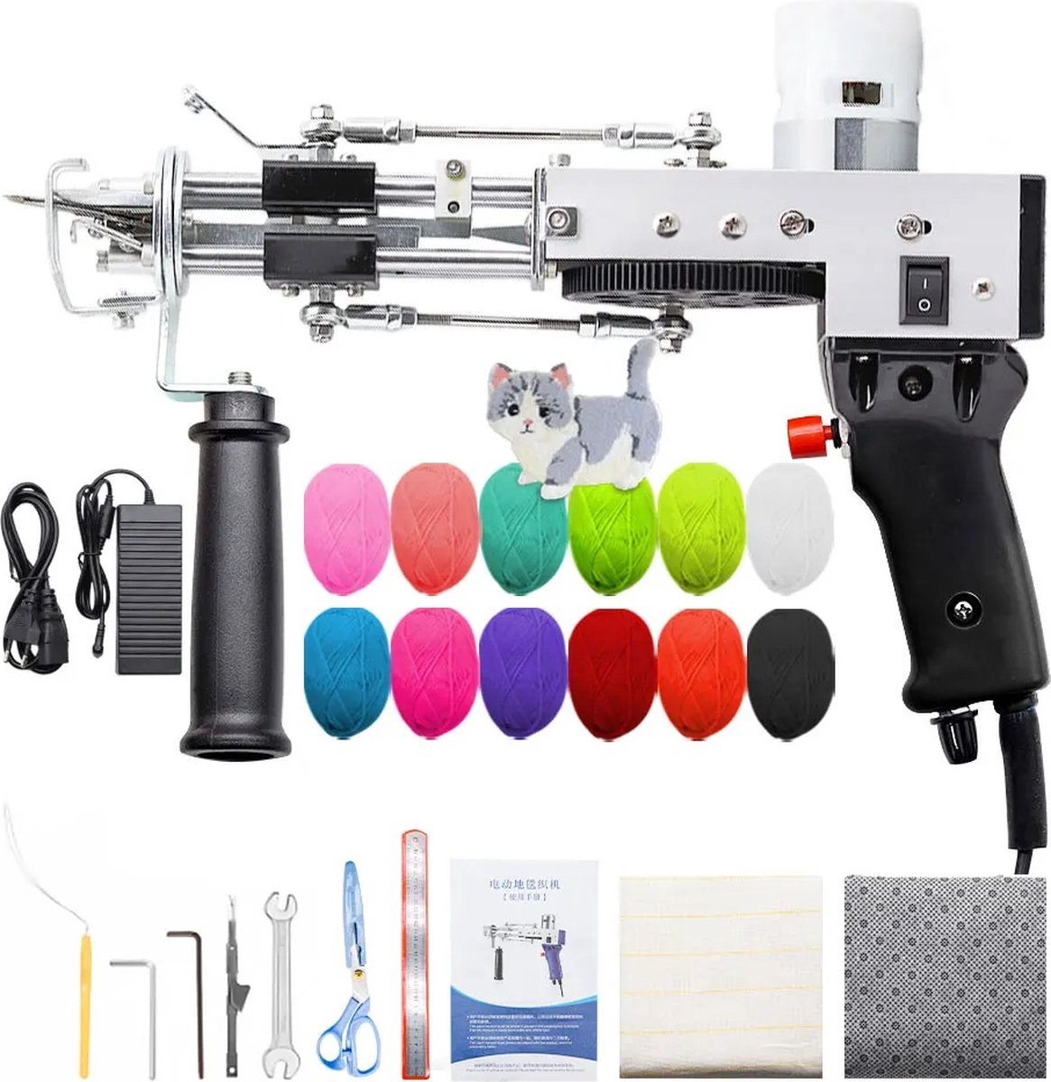 Kibus Tufting Gun - Tapijt - Punch Needle Pakket - Borduurmachine - Starterskit - Weven/Borduren - Tuften - Zwart - 2in1 - Beginnerspakket (6150608412485)