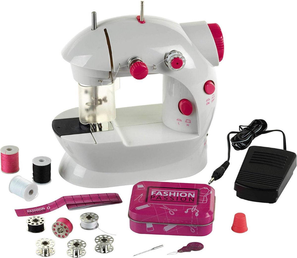 Kindernaaimachine - Naaimachine voor Kinderen met Voetpendaal - Mini Naaimachine met Vele Accessoires - Wit/Roze (8721008905068)