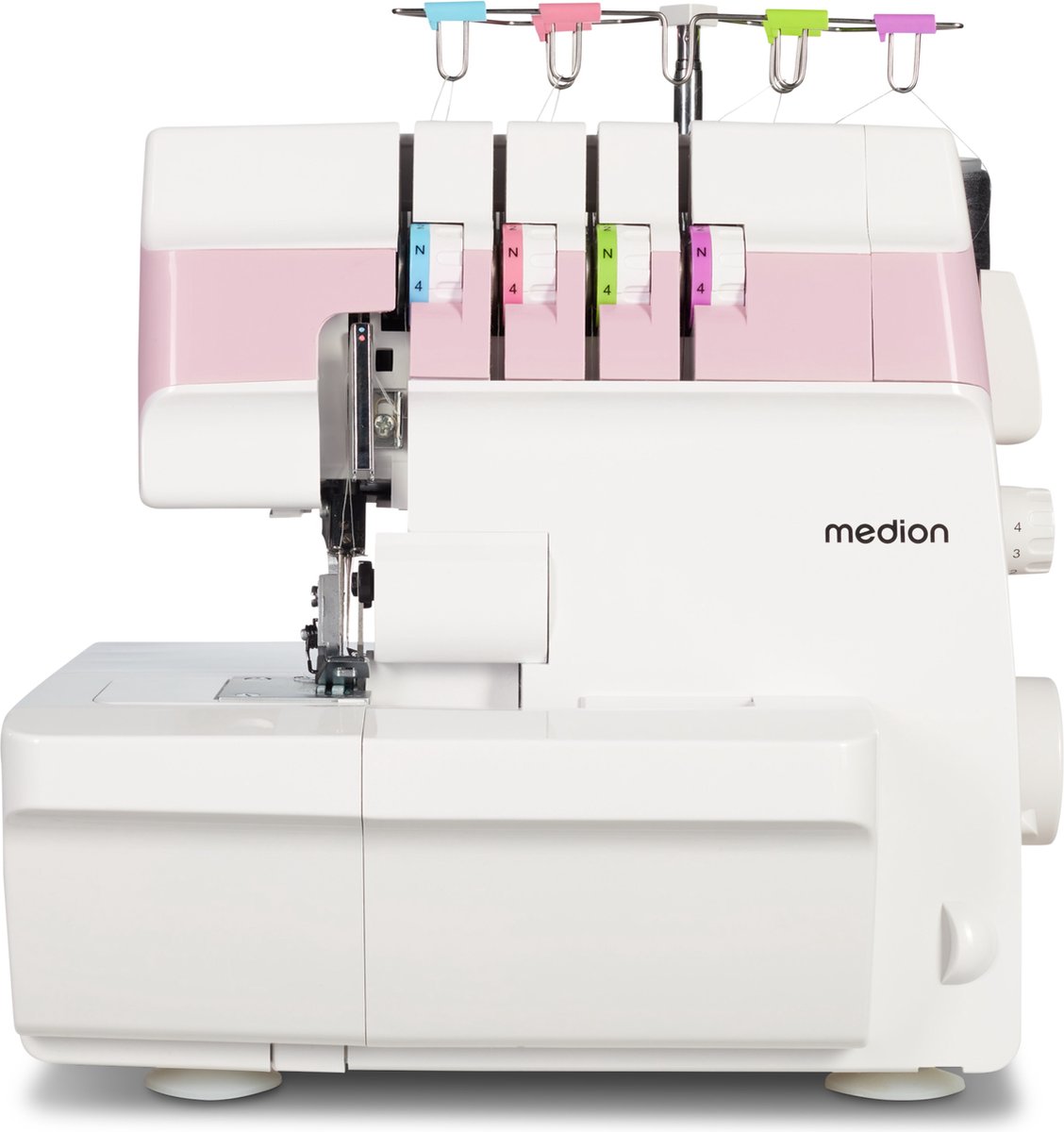 MEDION overlock naaimachine SO90 (elektrisch, 90 watt, LED-lampje, one-pass snijden, uitgebreide accessoires, MD19169) roze (4061275230840)