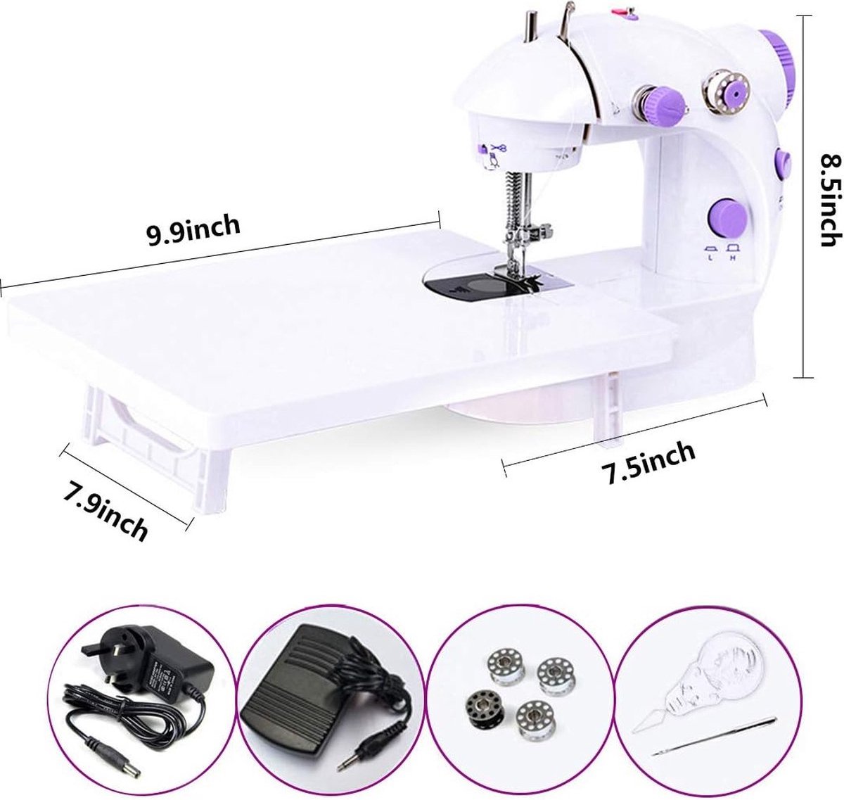 Miniatuur Naaimachine met Verlengtafel en Naaimachine Accessoires Katoenen Stof Twee Draden Dubbele Snelheid Dubbele Schakelaars Huishouden Kinderen Beginners Reizen Automatische Naaimachine (8720855535374)