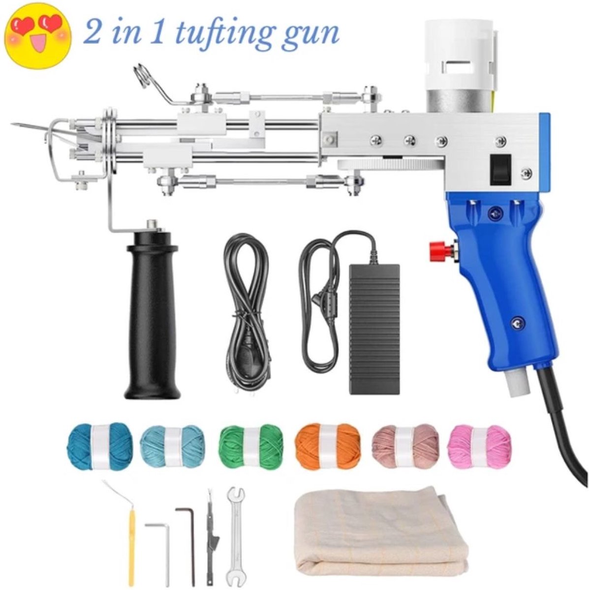 Premium Tufting Gun Beginnerspakket - Borduurmachine 2 in 1 - Naaimachine - Inclusief Accessoires - Wit met Blauw (9503147517796)