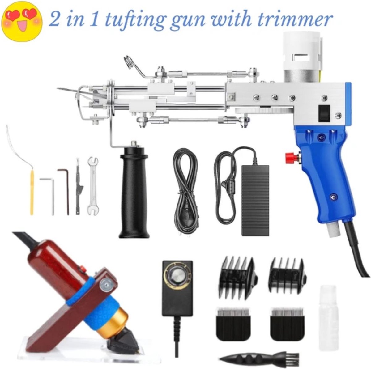 Tufting Gun Beginnerspakket - Borduurmachine 2 in 1 - Naaimachine - Inclusief Accessoires - Wit met Blauw (9507496489520)