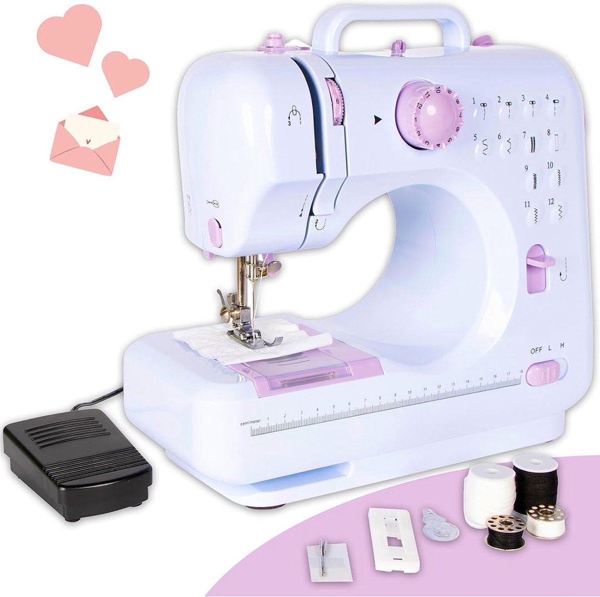 DailySupplies® Naaimachine Kinderen 10 Jaar en Ouder - Cadeau voor je Kleine - Naaien voor Beginners - Meerdere Standen - Wit met Licht Paars - Starterspakket - Wit (8721303508995)